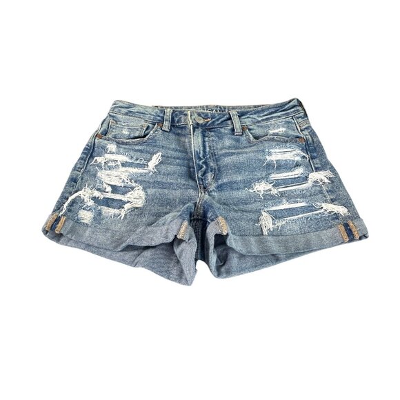 American Eagle Mom Short Distressed Denim Shorts Womens Sz 4 Medium Wash Stretch - Picture 1 of 6